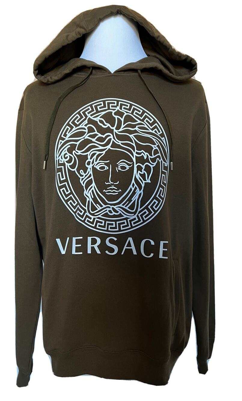 NWT $750 Versace Medusa Print Olive Cotton Sweatshirt with Hoodie 4XL A89514S IT